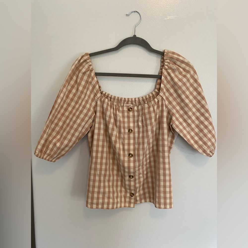 Faherty Brown Checkered Women's Top